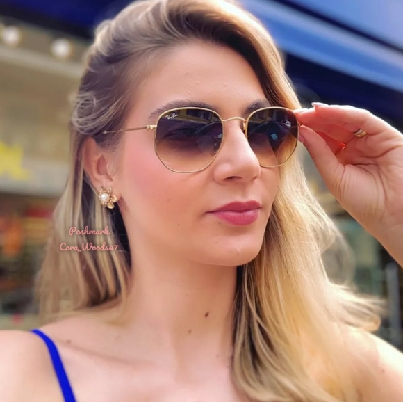 Ray-Ban Hexagonal Gradient Brown Lenses RB3548N Gold Frame Unisex New - Picture 15 of 16